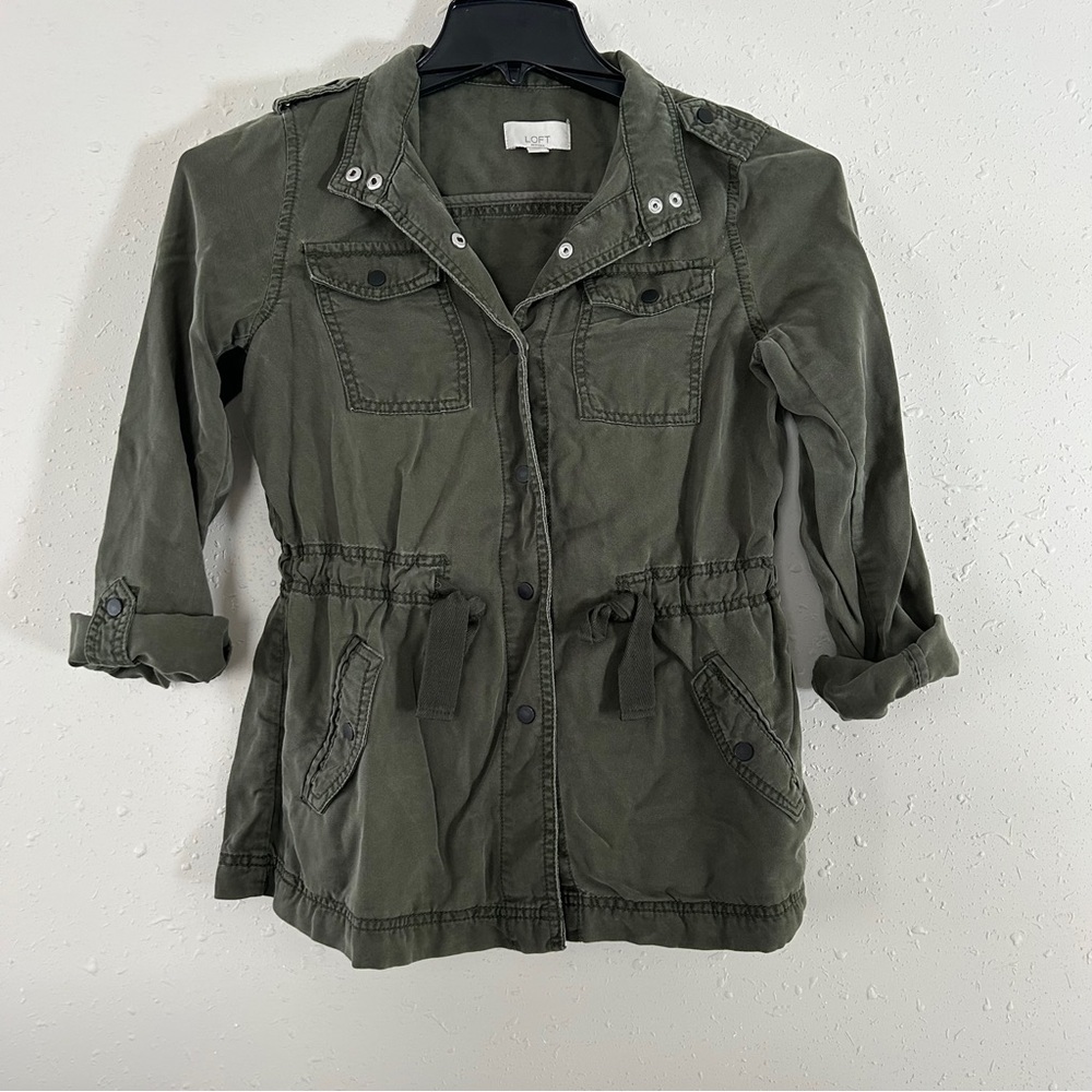 Loft Army Green Drawstring Utility Jacket Spring Casual Comfy XS Petite